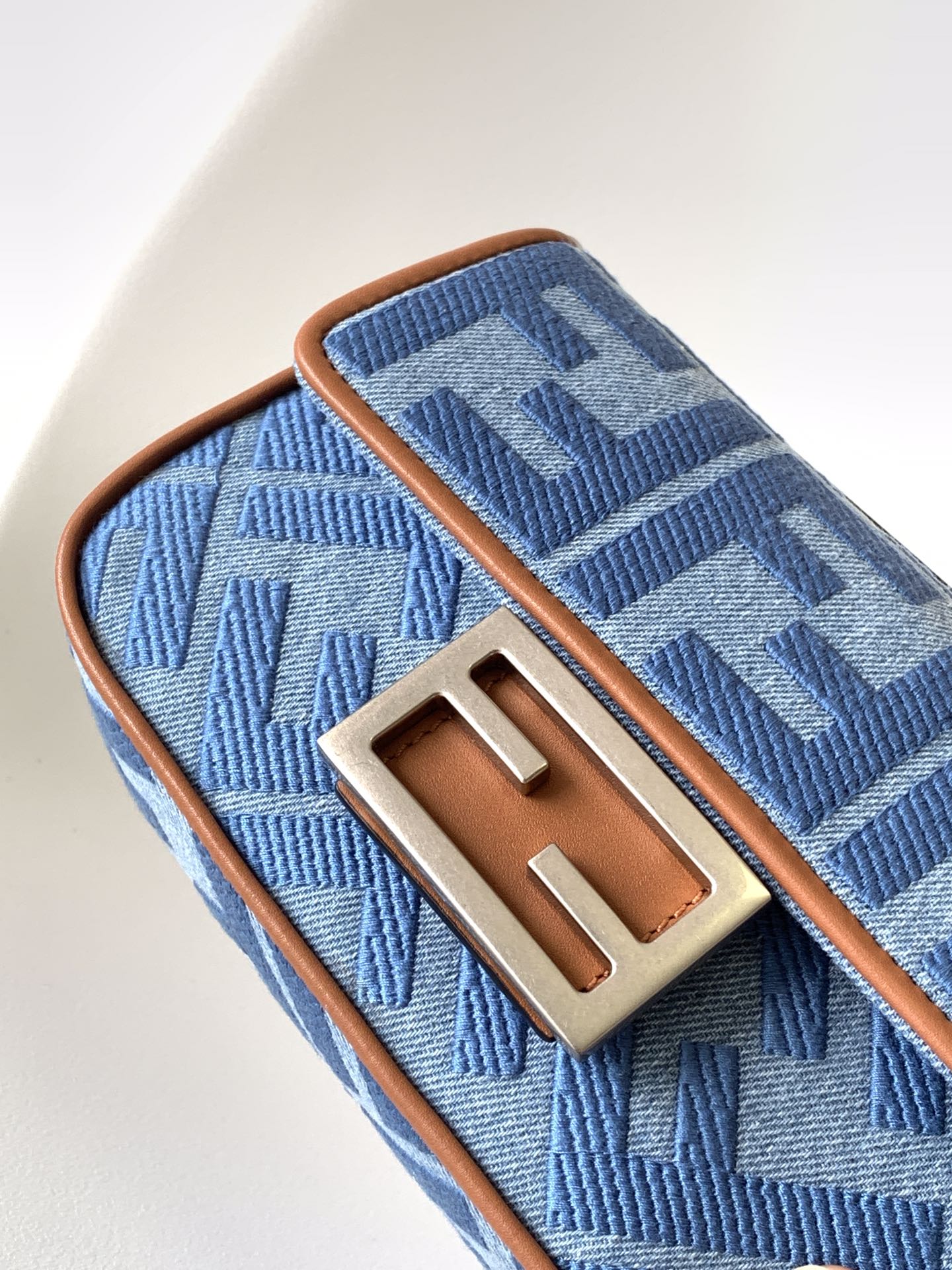 Fendi Mini Baguette FF Chenille Shoulder Bag Blue